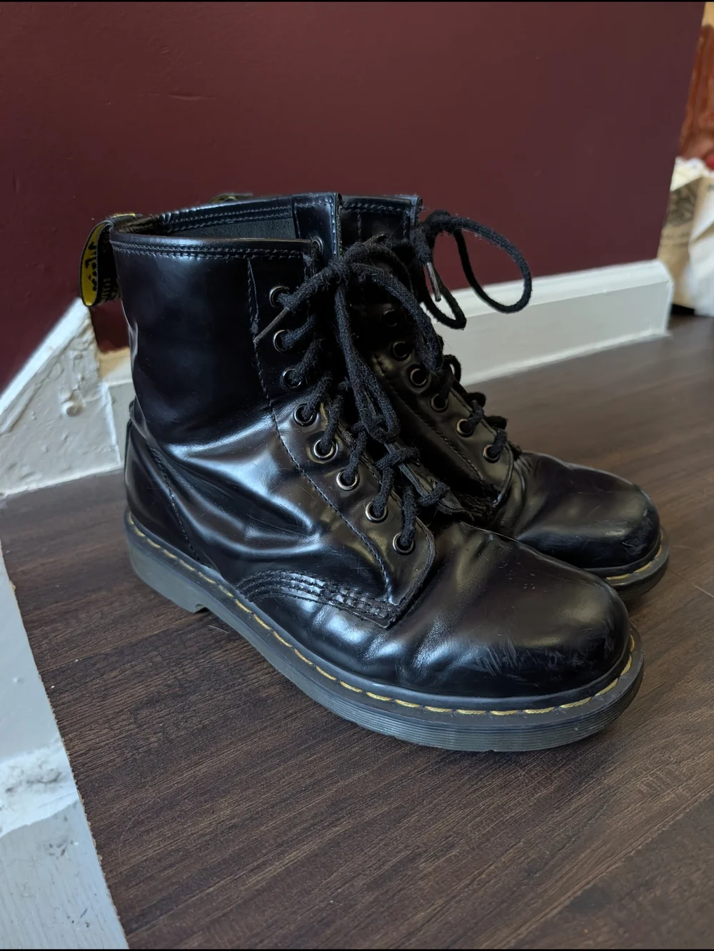 Dr. Martens 1460 Black Patent Leather Lace-Up Ankle Combat Boots US Mens 8